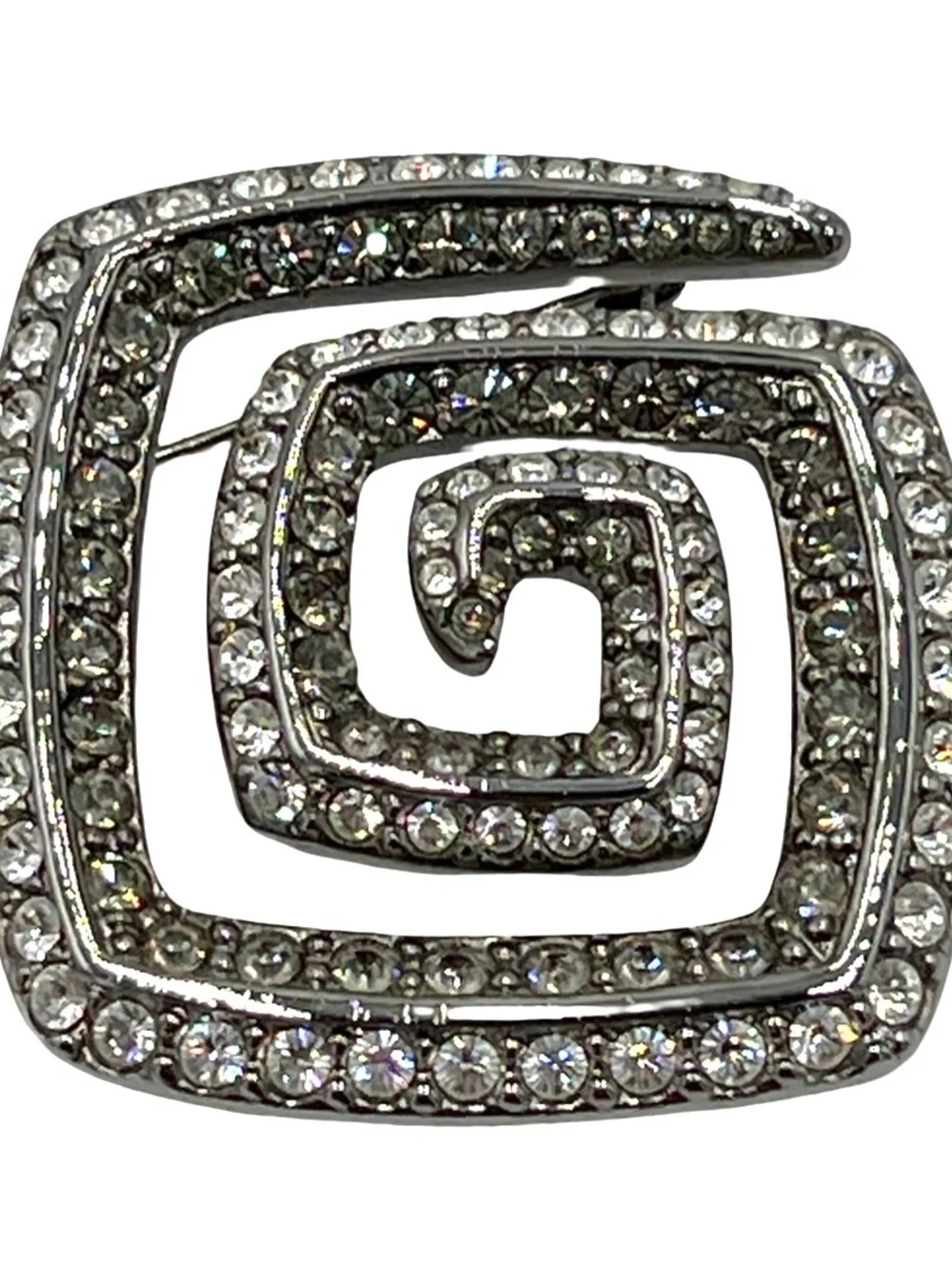 Swarovski Silvertone Clear & Smoky Spiral Crystal Brooch/Pin